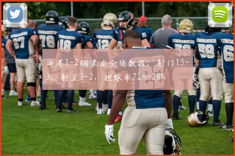 海港1-2铜梁龙全场数据：射门15-3，射正3-2，控球率72%-28%